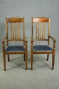 Armchairs, a pair, late 19th century oak.