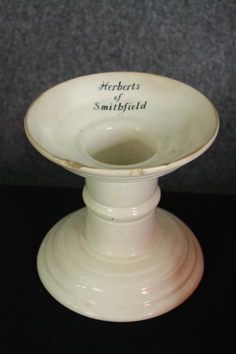 Ham stand, C.1900 ironstone, Herberts of Smithfield. H.19 Dia.19cm.