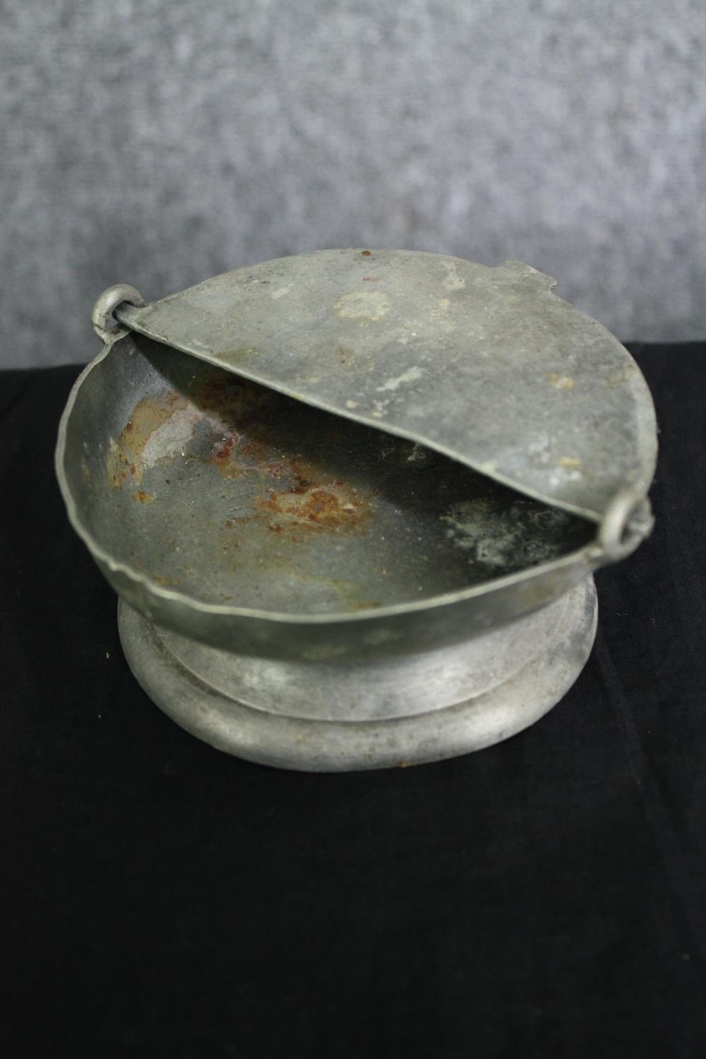 A collection of metal ware, a french 19th century pewter lidded vessel with spout, a Japanese - Image 4 of 9
