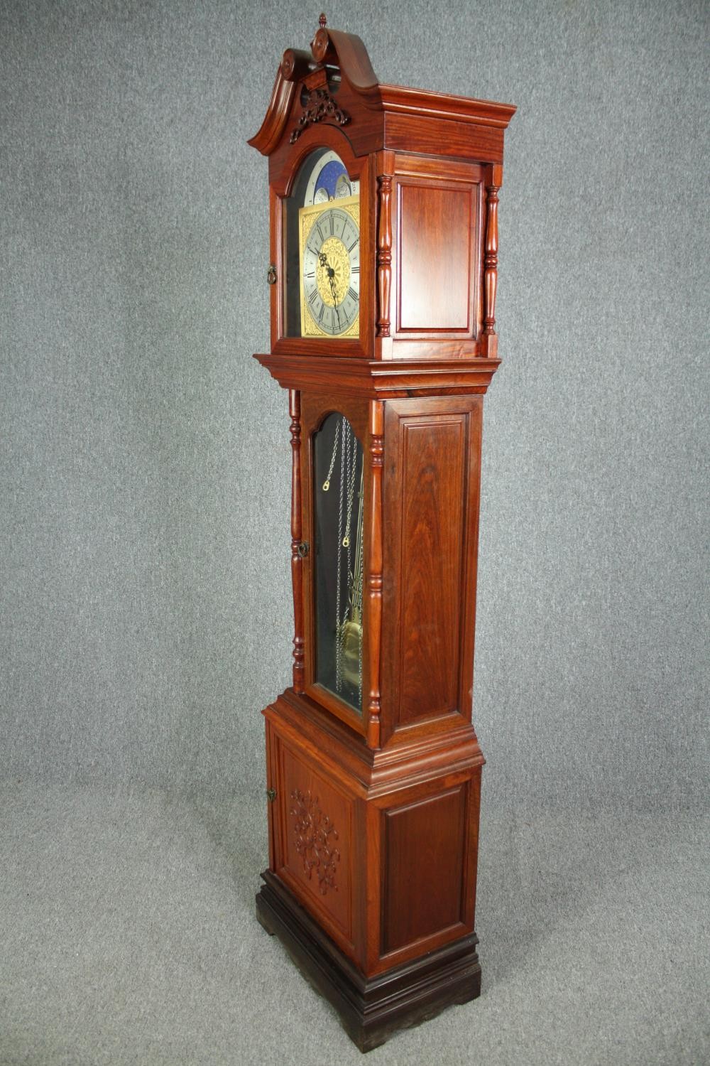 A Georgian style mahogany longcase clock with moonphase and steel and brass engraved face. H.212 W. - Image 3 of 10