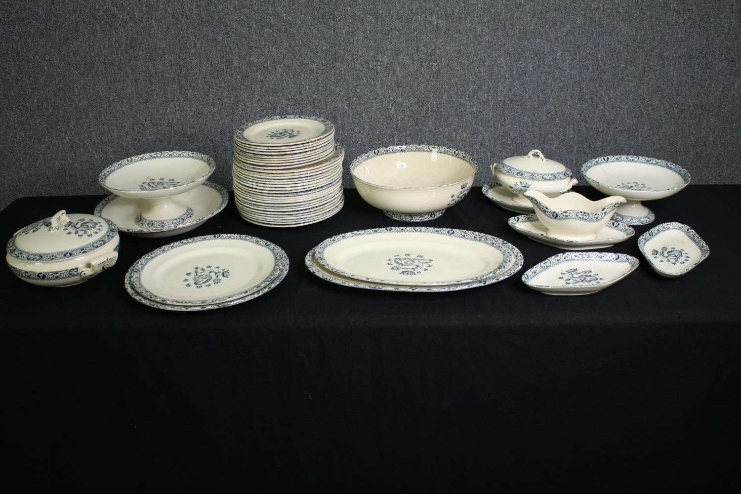 A 19th century French Salins part dinner service with maker's mark to the base. L.41 W.27cm. (