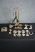 A mixed collection of brassware. H.50cm. (largest).
