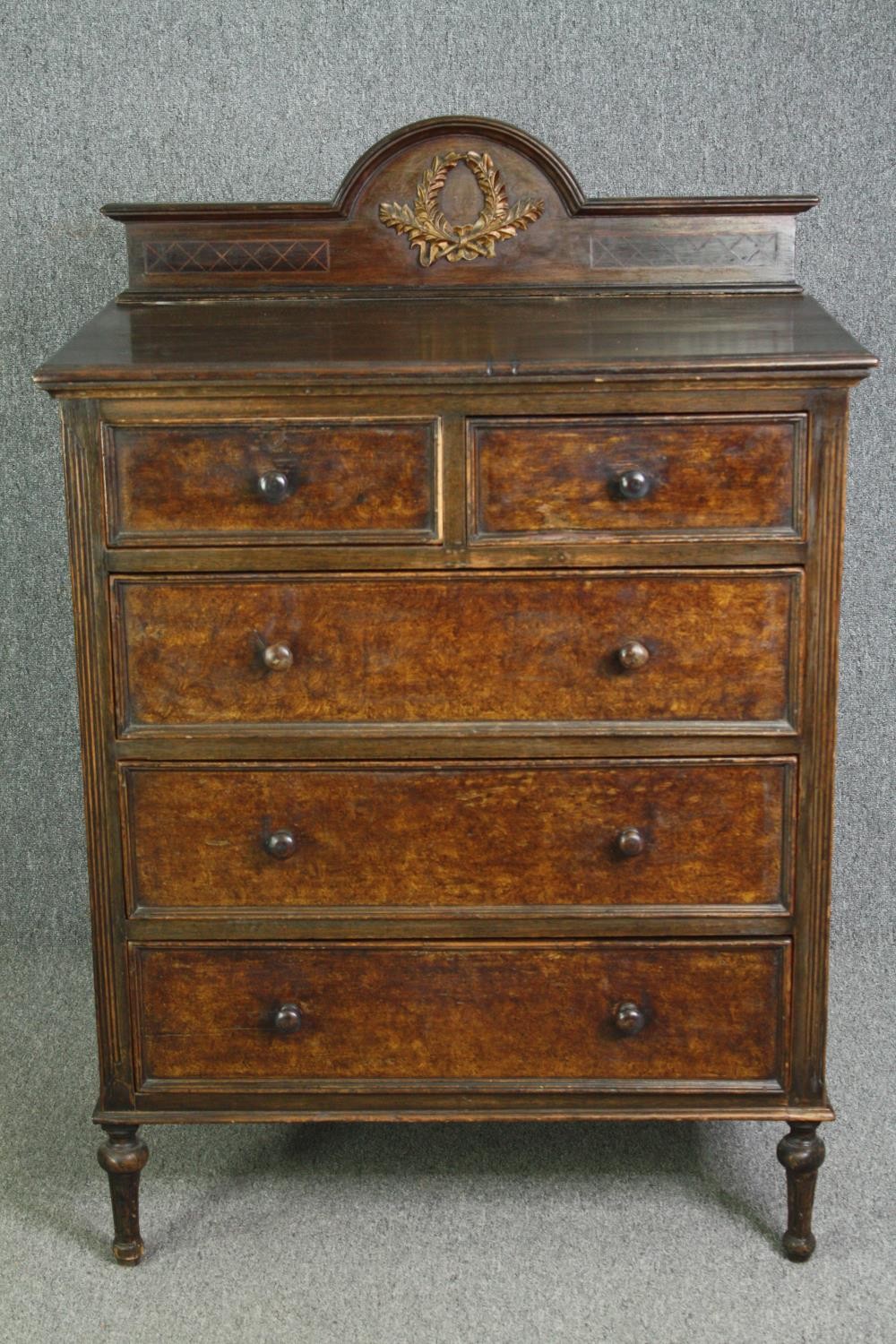 Chest of drawers, C.1900 Continental style with gilt gesso laurel decoration. H.133 W.91 D.53cm.
