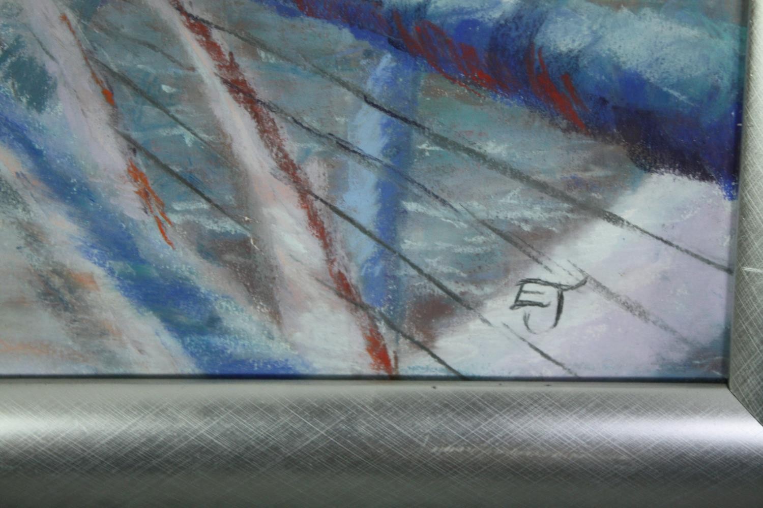 A framed pastel, initialled with exhibition label to the reverse, Elizabeth James, Millenium Bridge. - Image 3 of 5