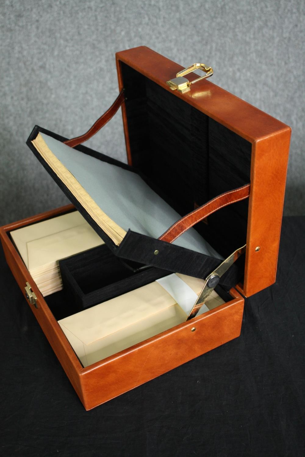 A pair of leather fitted stationery cases. H.13 W.32 D.23cm. (each). - Image 7 of 7