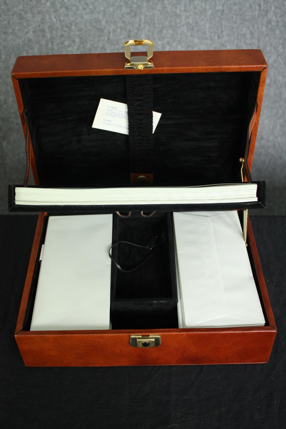 A pair of leather fitted stationery cases. H.13 W.32 D.23cm. (each). - Image 3 of 7