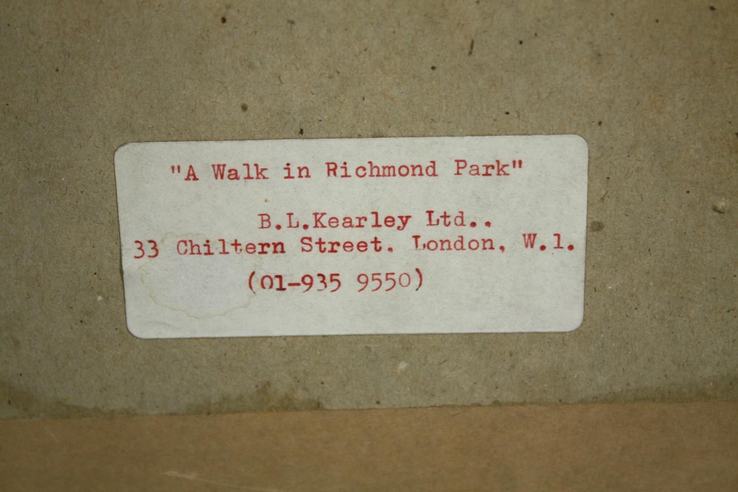 A framed and glazed watercolour, initialled PMR, label to reverse; A Walk in Richmond Park. H.37 W. - Image 5 of 5