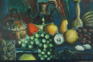 A framed and glazed acrylic painting, still life fruit. H.53 W.73cm.