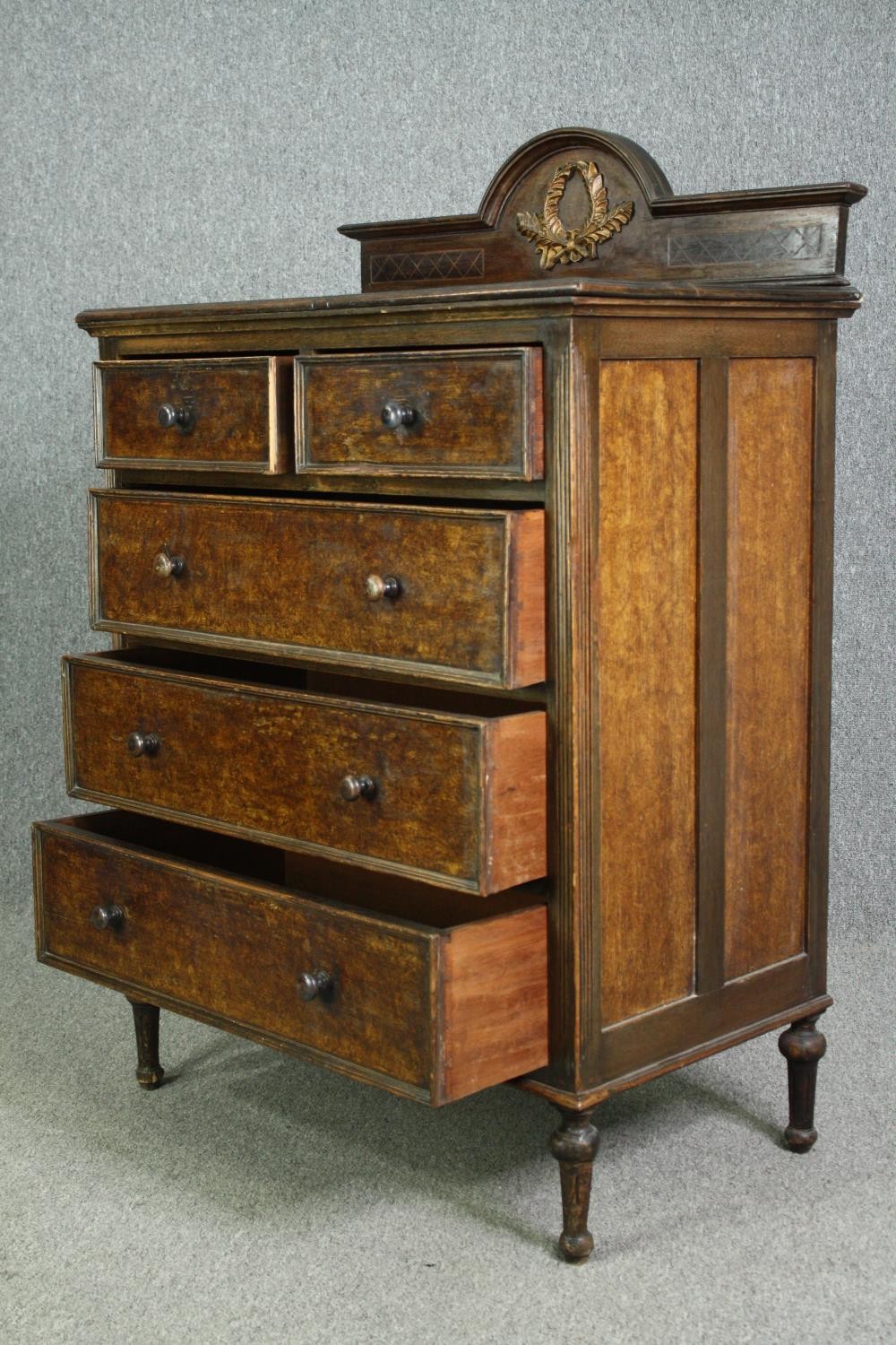 Chest of drawers, C.1900 Continental style with gilt gesso laurel decoration. H.133 W.91 D.53cm. - Image 5 of 6