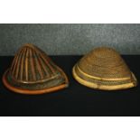 Two Naga hats, woven rattan and bamboo. H.16 W.32 D.25cm. (largest).