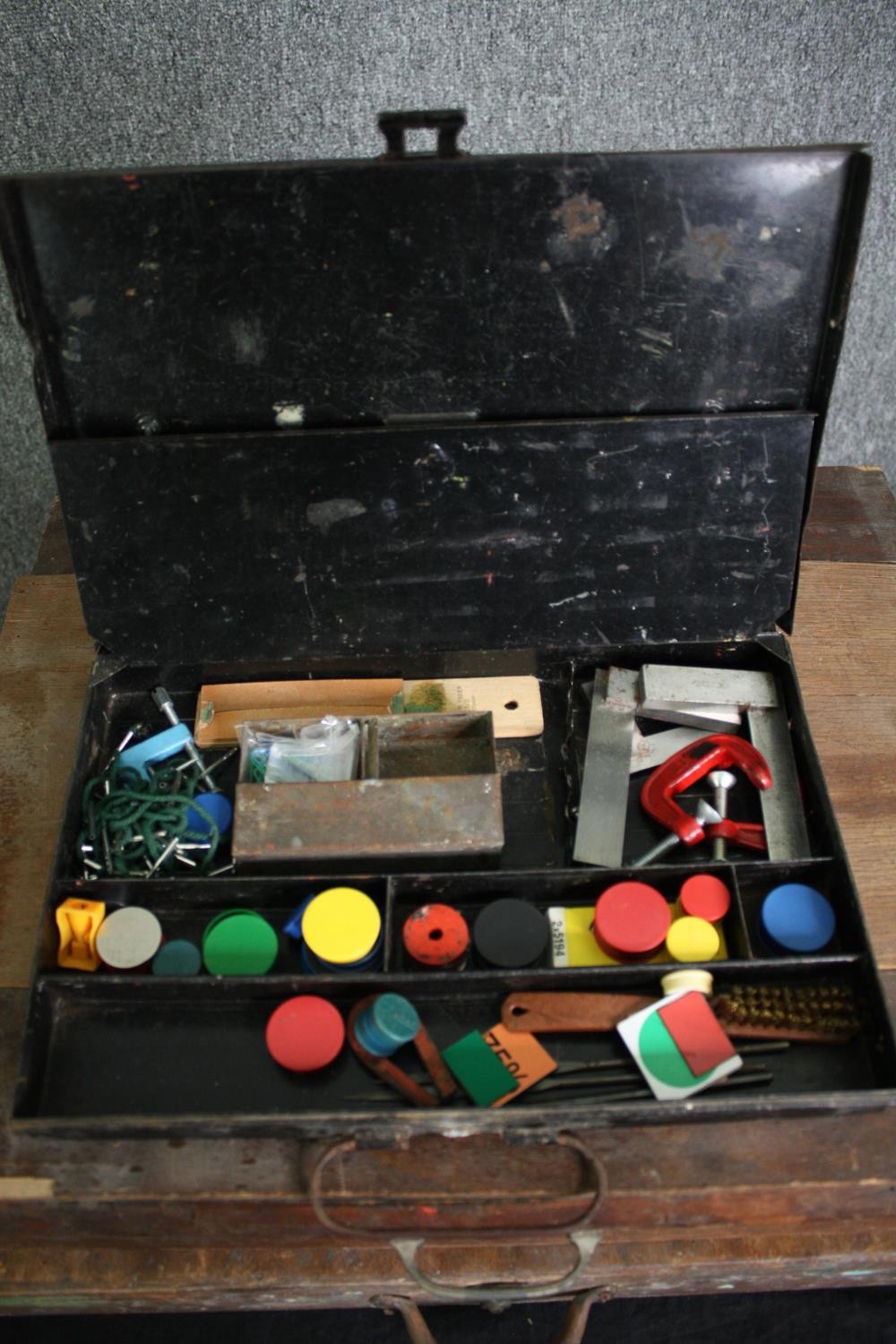 Three vintage cases containing art and craft equipment. H.9 L.49 W.40cm. (largest). - Image 2 of 4