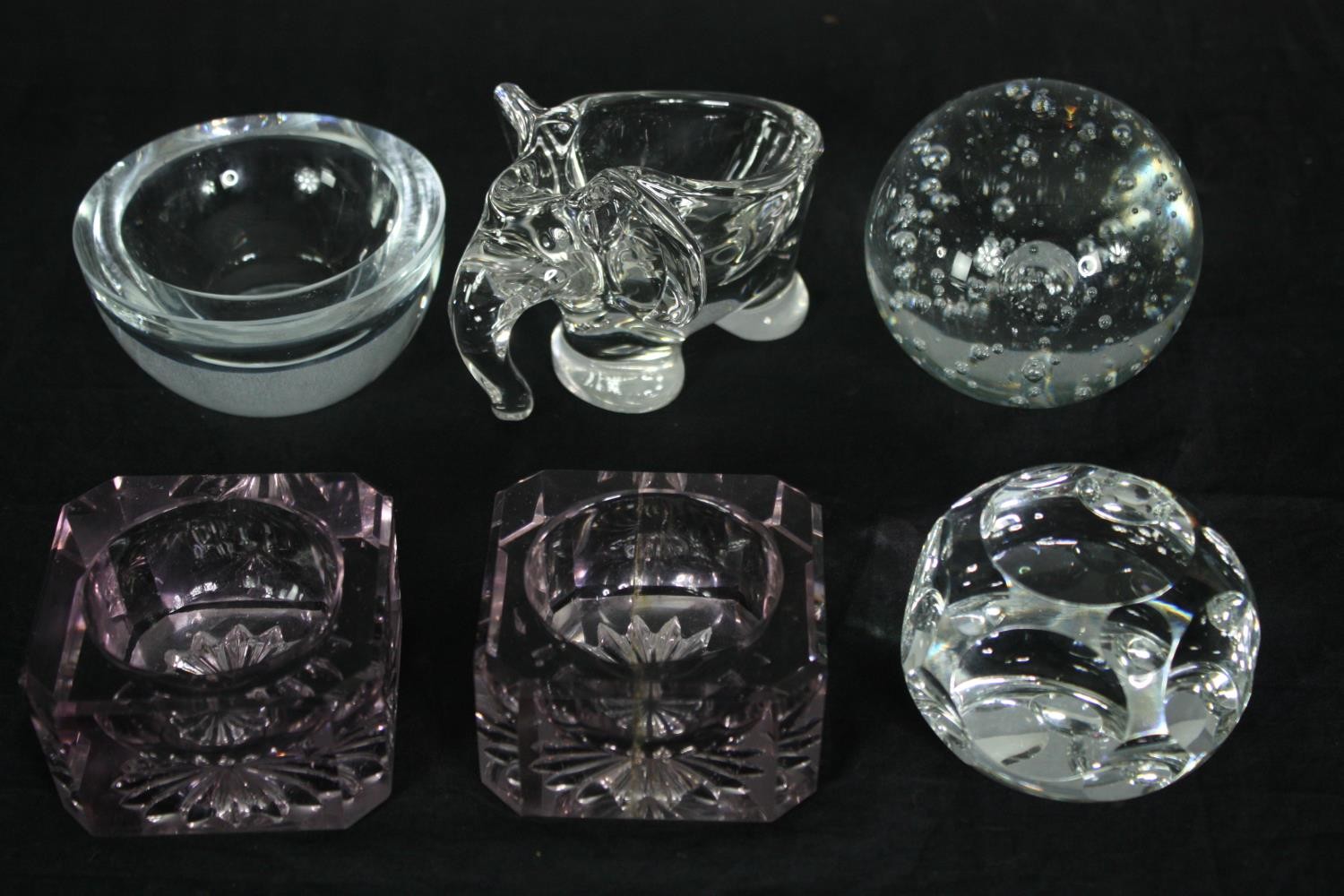 Glass paperweight, cut crystal etc. H.9cm. (largest)