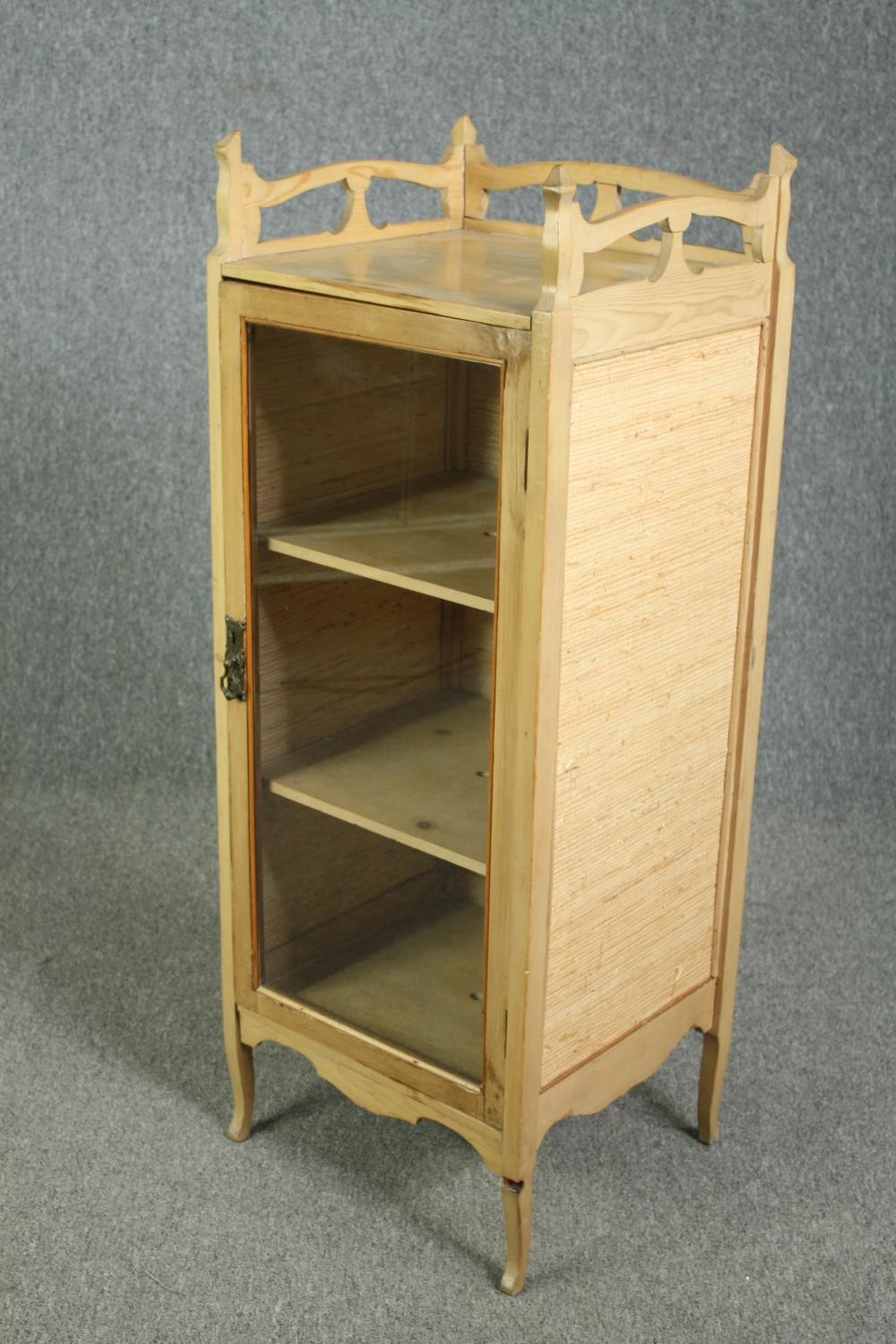 Side cabinet, late 19th century pine Art Nouveau style. H.118 W.44 D.41cm. - Image 6 of 10