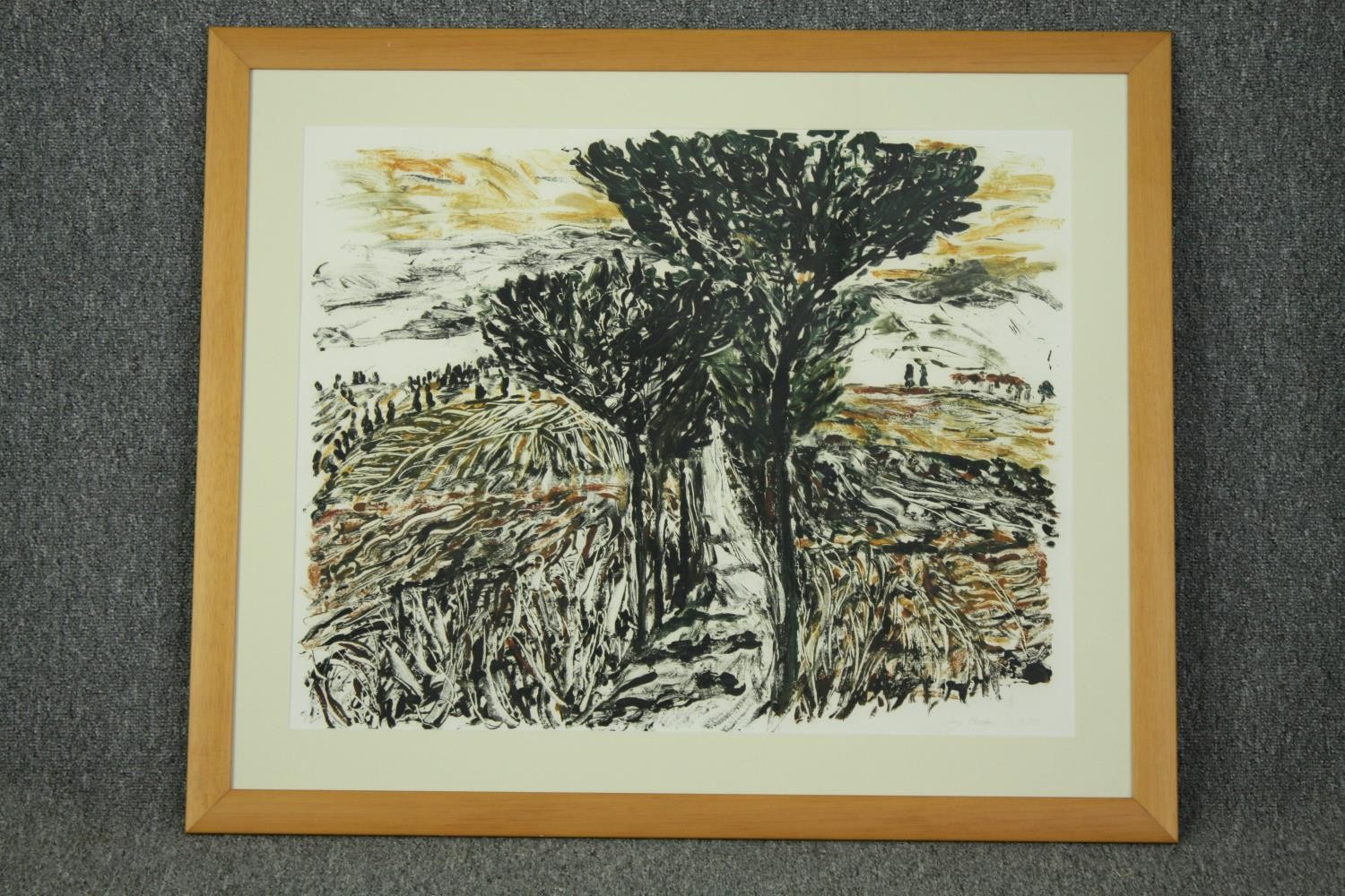 Joy Girvin, (B.1961), lithograph, framed and glazed, Winter in Tuscany. H.74 W.88cm. - Image 2 of 6