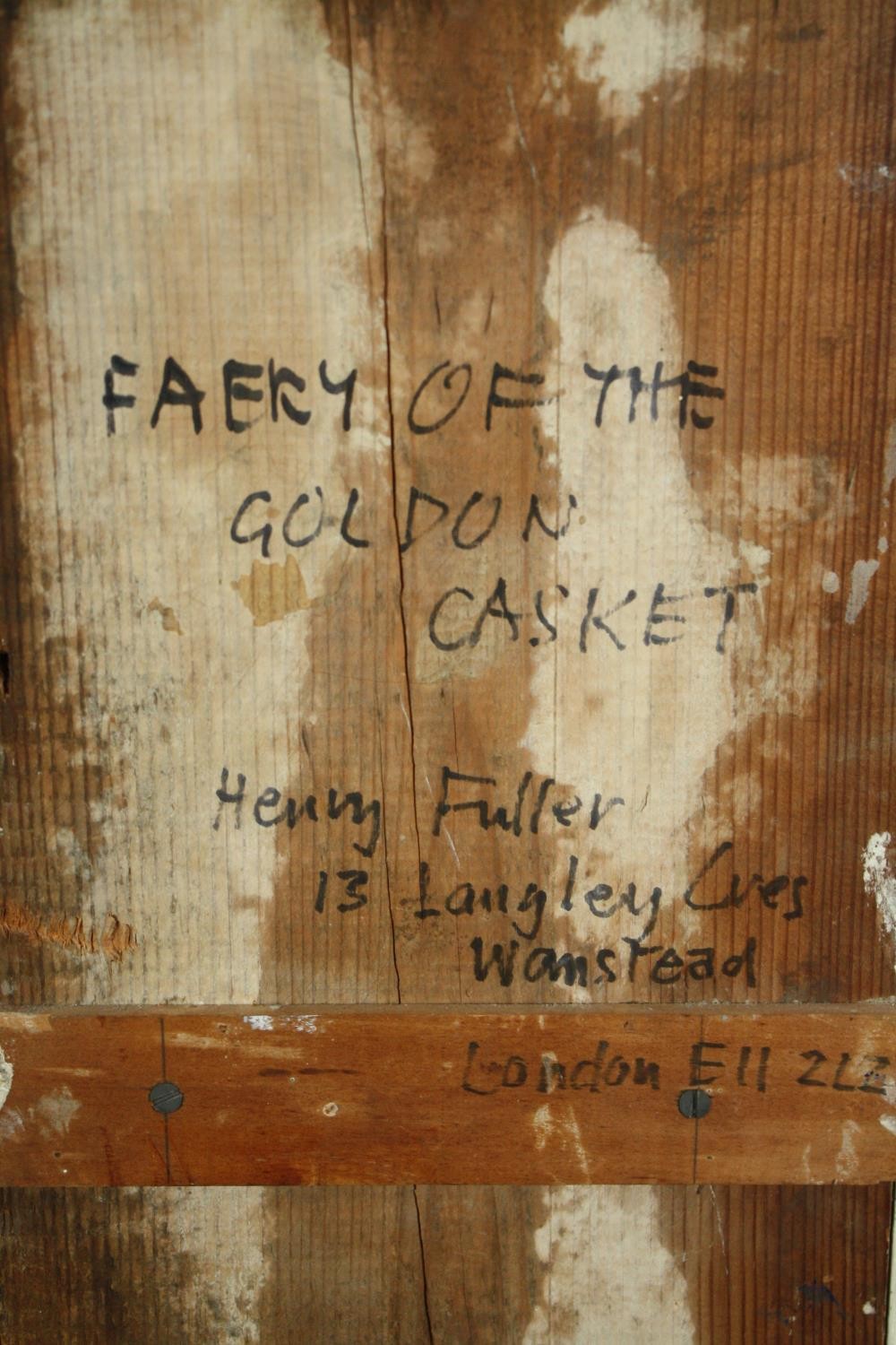 A painted relief work in glazed case, label to the reverse; Faery of the Goldon Casket, Henry - Image 8 of 8