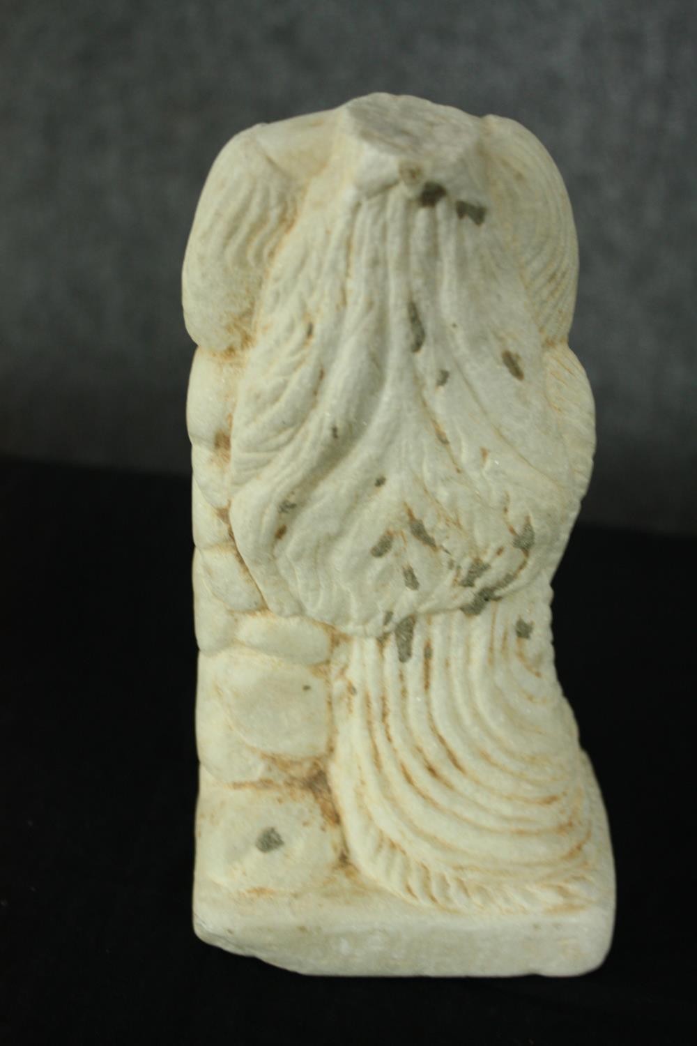 A ceramic dancing Geisha and a carved stone figure. H.31cm. (largest) - Image 7 of 9