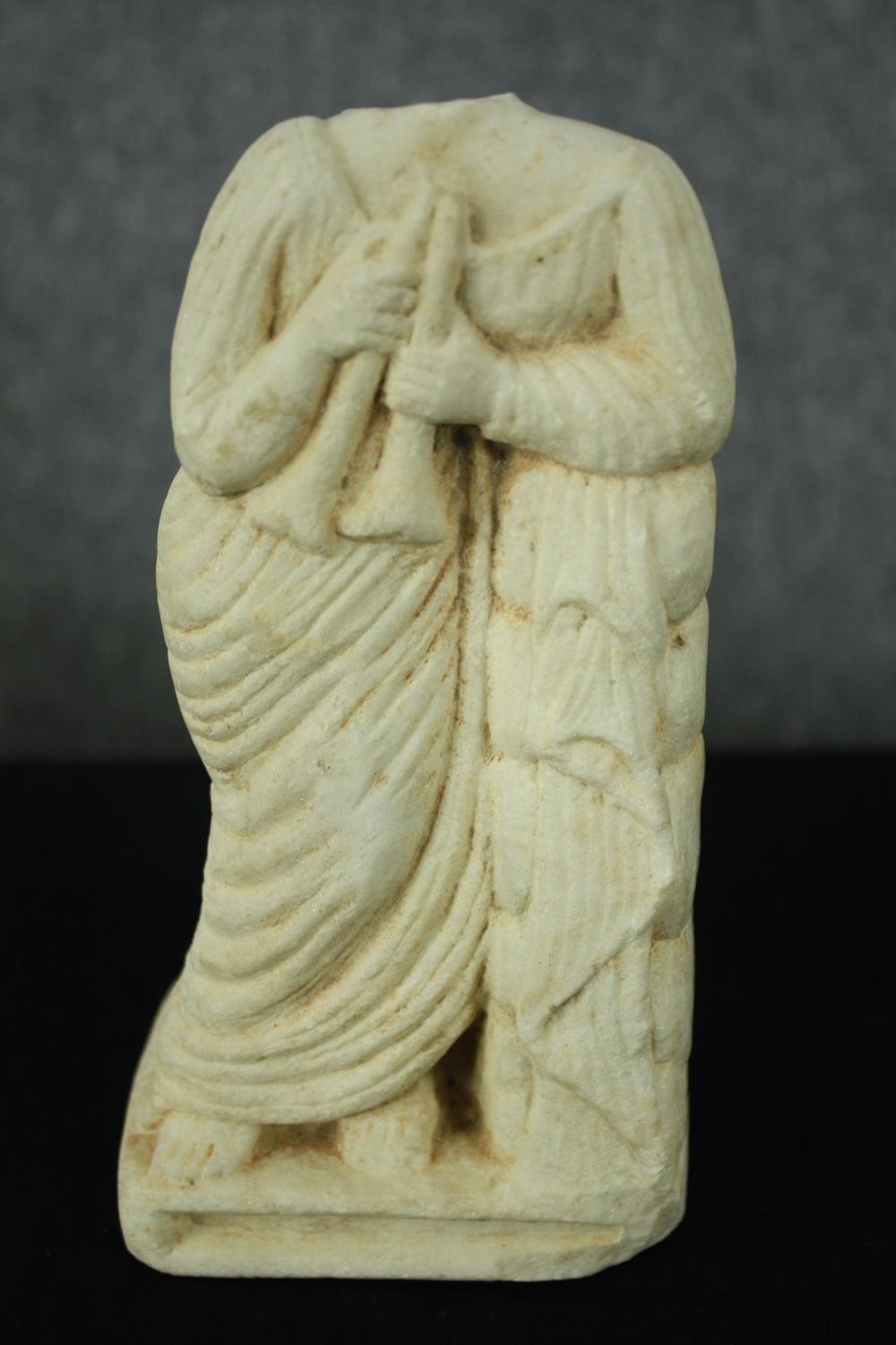 A ceramic dancing Geisha and a carved stone figure. H.31cm. (largest) - Image 5 of 9