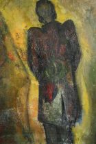 Oil on canvas, mid century, a man in a long coat, indistinctly signed and dated. H.51 W.40cm.