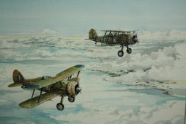 John Howell (B.1936), watercolour, Gloster Gladiators, signed with label to the reverse, framed