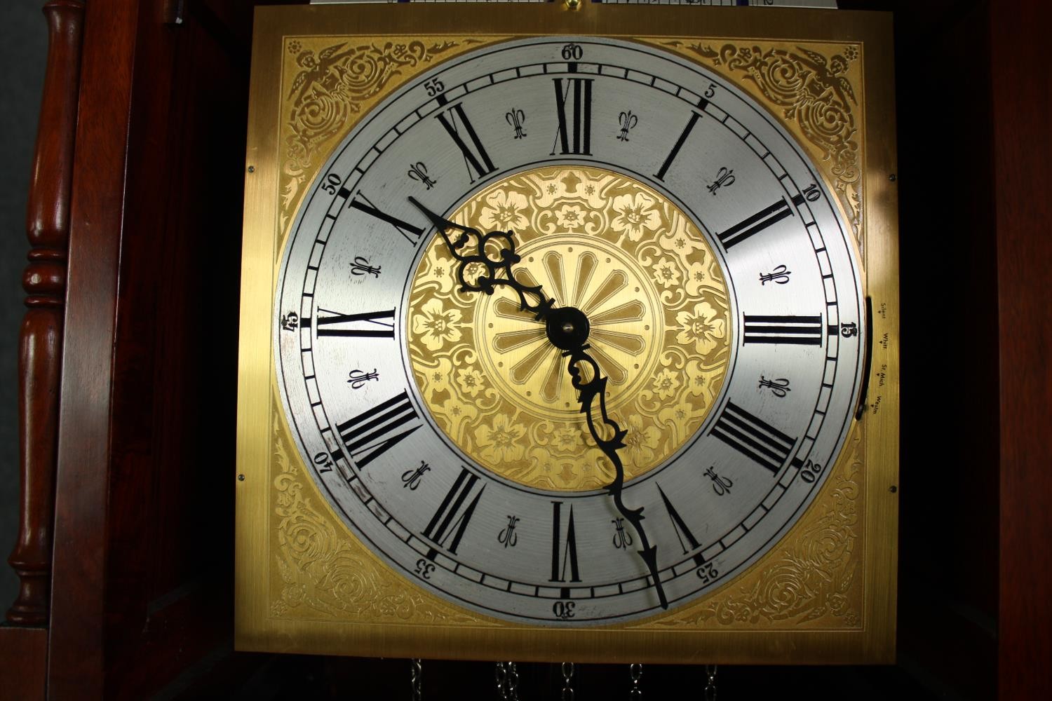 A Georgian style mahogany longcase clock with moonphase and steel and brass engraved face. H.212 W. - Image 8 of 10