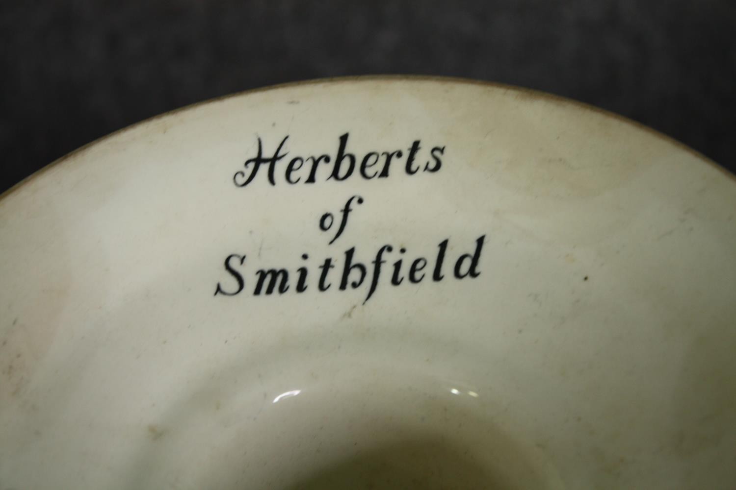 Ham stand, C.1900 ironstone, Herberts of Smithfield. H.19 Dia.19cm. - Image 2 of 5