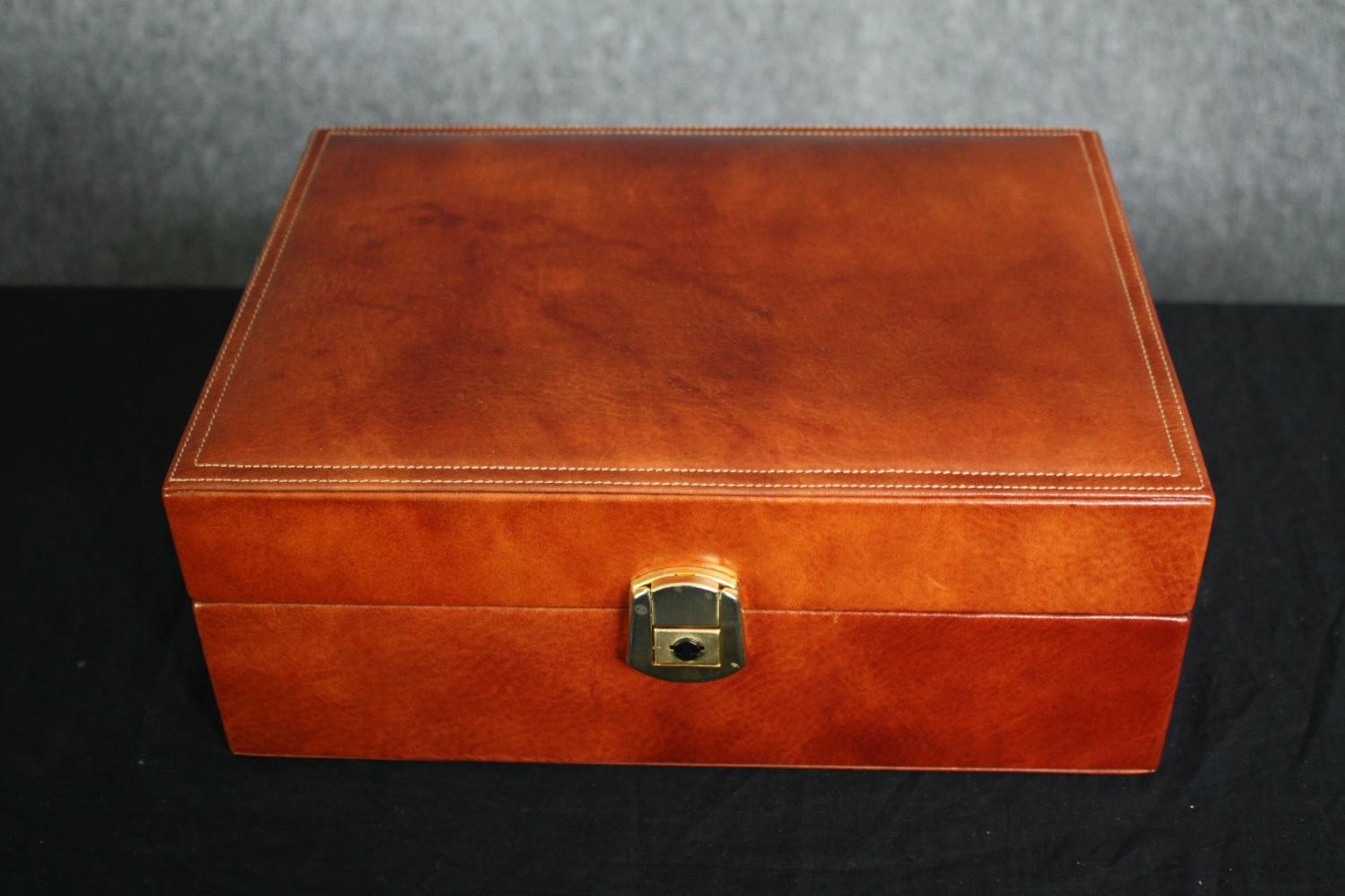 A pair of leather fitted stationery cases. H.13 W.32 D.23cm. (each). - Image 2 of 7