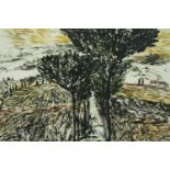 Joy Girvin, (B.1961), lithograph, framed and glazed, Winter in Tuscany. H.74 W.88cm.