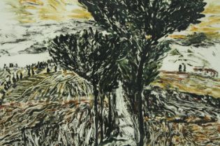 Joy Girvin, (B.1961), lithograph, framed and glazed, Winter in Tuscany. H.74 W.88cm.