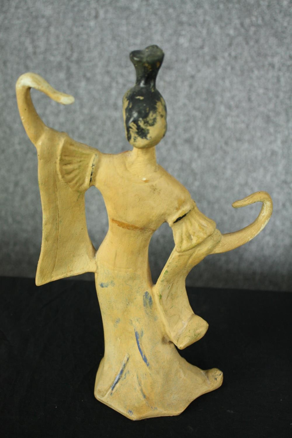 A ceramic dancing Geisha and a carved stone figure. H.31cm. (largest) - Image 4 of 9