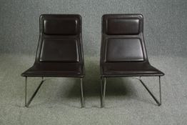 A pair of Low Pad lounge chairs by Jasper Morrison for Capellini, chrome framed and leather