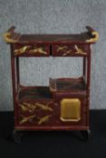 A C.1900 Chinese hand decorated and lacquered table top Mah Jong cabinet. H.46 W.35 D.20cm.