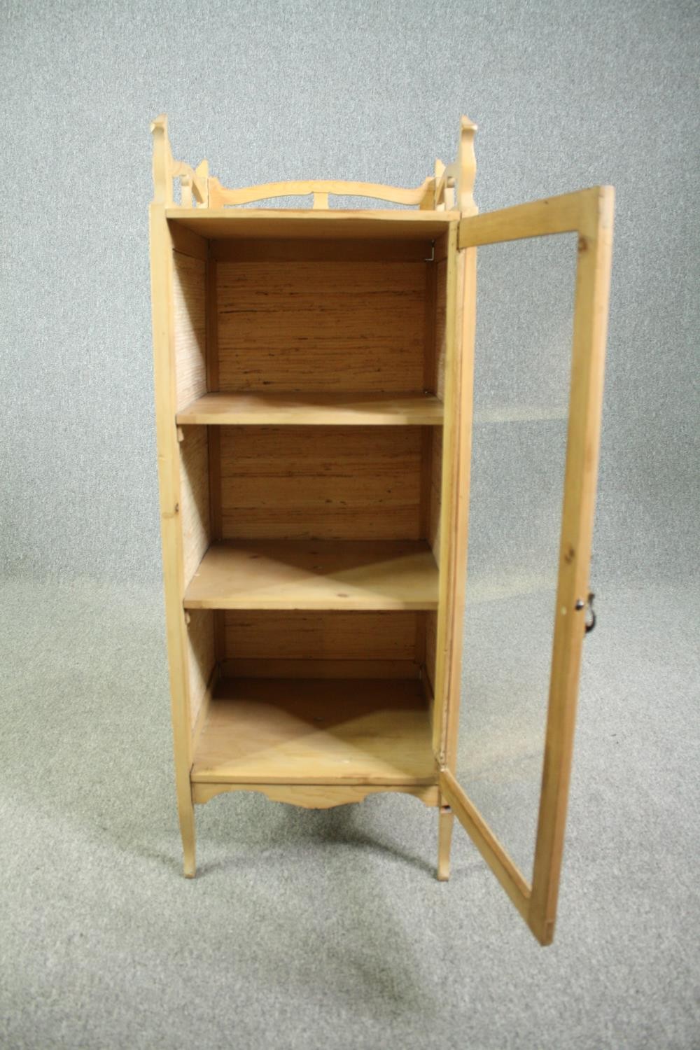 Side cabinet, late 19th century pine Art Nouveau style. H.118 W.44 D.41cm. - Image 4 of 10