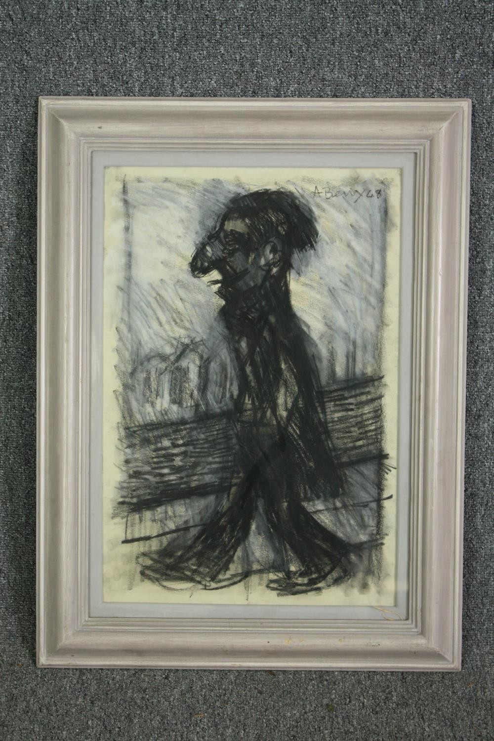 A mid century charcoal and pastel portrait study, indistinctly signed, framed and glazed. H.73 W. - Image 2 of 4