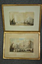 A pair of framed and glazed watercolours, Venice, signed and inscribed A Cardinal. H.52 W.73cm. (