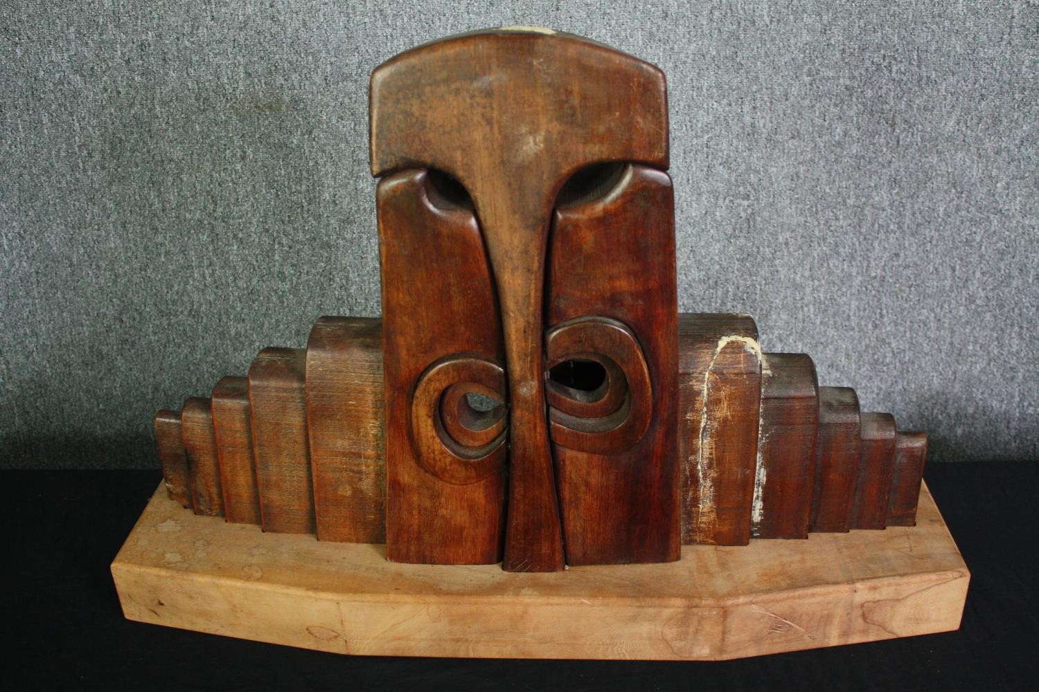 A carved hardwood abstract figure group. H.54 W.80 D.21cm. - Image 2 of 7