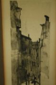 Etching, Venice canal, framed and glazed. H.40 W.28cm.