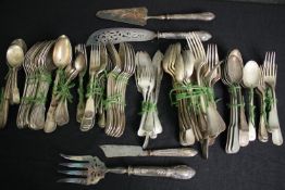 A mixed collection of silver plated cutlery. L.31cm. (largest).
