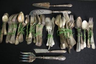 A mixed collection of silver plated cutlery. L.31cm. (largest).