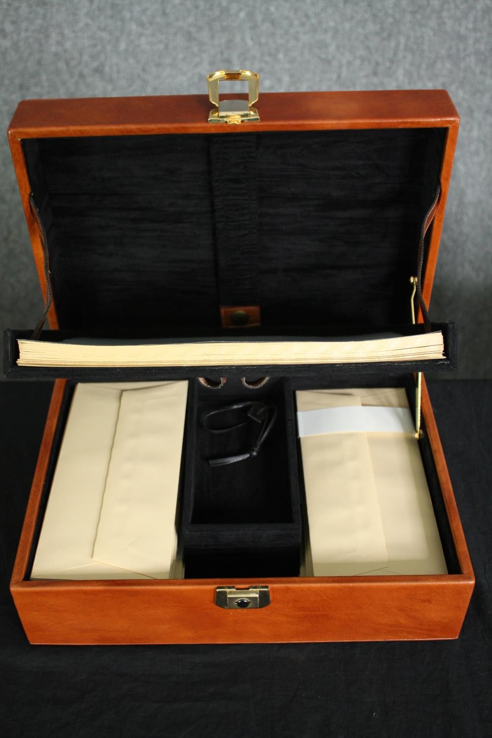 A pair of leather fitted stationery cases. H.13 W.32 D.23cm. (each). - Image 6 of 7