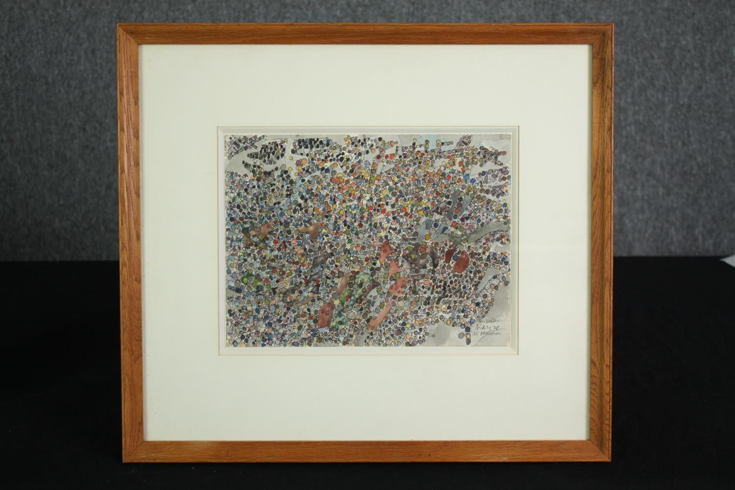 Jean-Pierre Bensimon, a framed and glazed watercolour, abstract composition, signed and inscribed. - Image 2 of 5