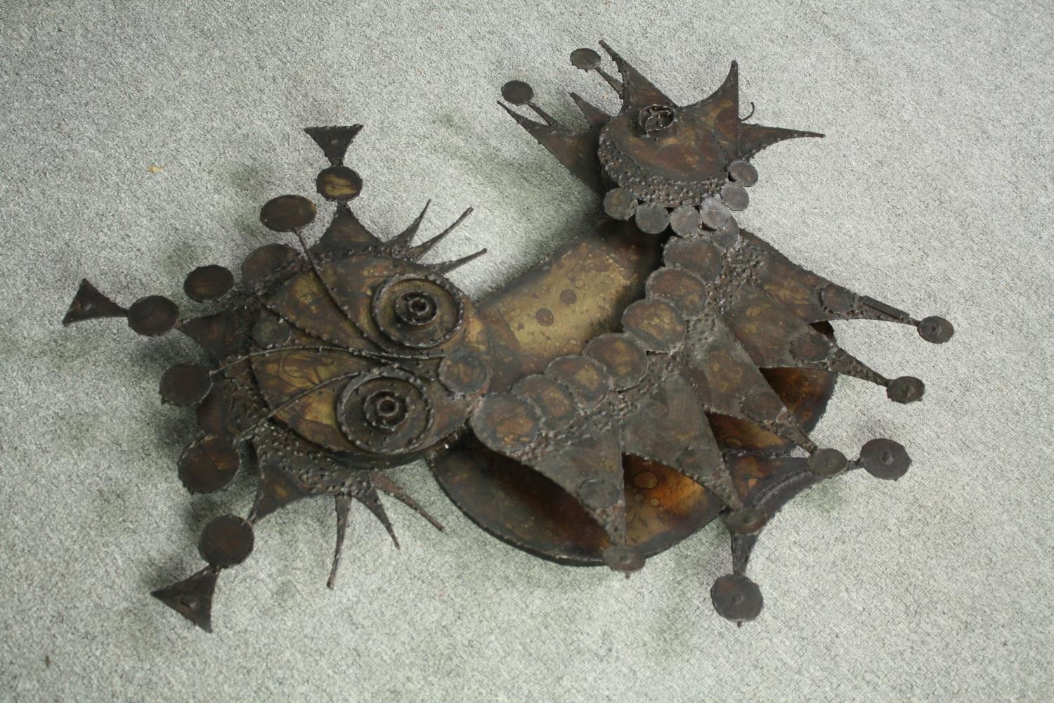 A mid century Brutalist style metal wall sculpture. H.84 W.100cm. - Image 2 of 7