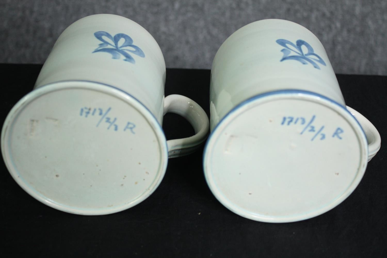 Two 19th century two tone stoneware harvest/hunting mugs of large proportions with moulded sprig - Image 7 of 7