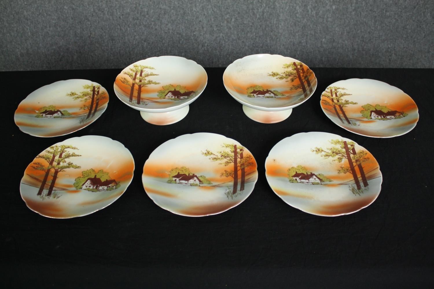 A set of six pierrot et colombine illustrated plates along with a mid century hand decorated Czech - Image 3 of 7