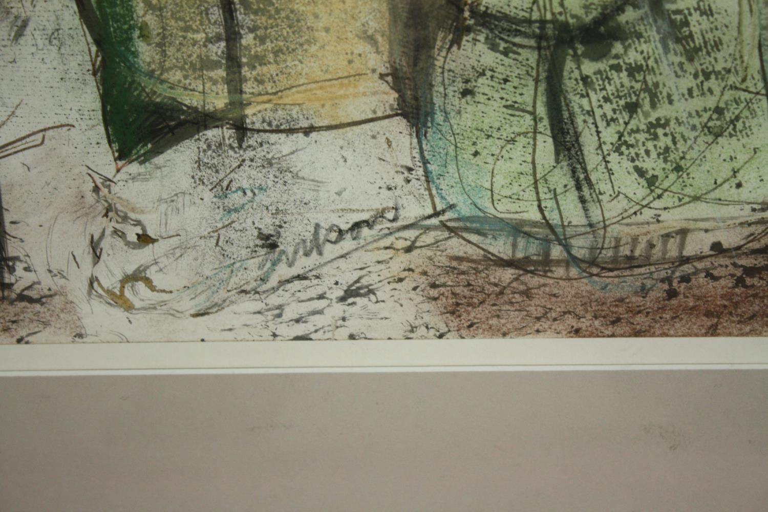 A mid century watercolour and pastel abstract composition, signed Wilson, framed and glazed. H.72 - Image 3 of 4
