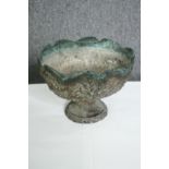 A 19th century Japanese bronze chrysanthemum design pedestal jardinière. H.18 Dia.24cm.