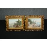 Watercolours, a pair late 19th century, Tropical coastal scenes in gilt frames. H.22 W.27cm. (each)