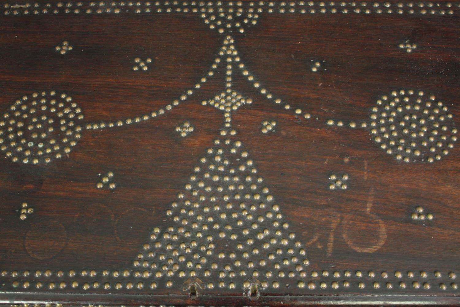 A 19th century Indian rosewood Zanzibar chest with allover studded ornament and fitted interior. H. - Image 5 of 7