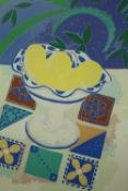 Alison Harley, framed and glazed limited edition screen print of a bowl of lemons, signed and