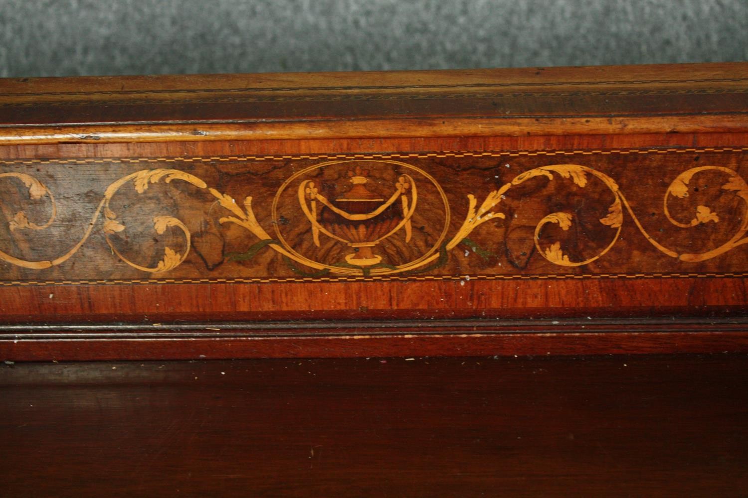 A Georgian mahogany and inlaid writing table, converted from a spinet. H.85 W.160 D.58cm. - Image 6 of 8