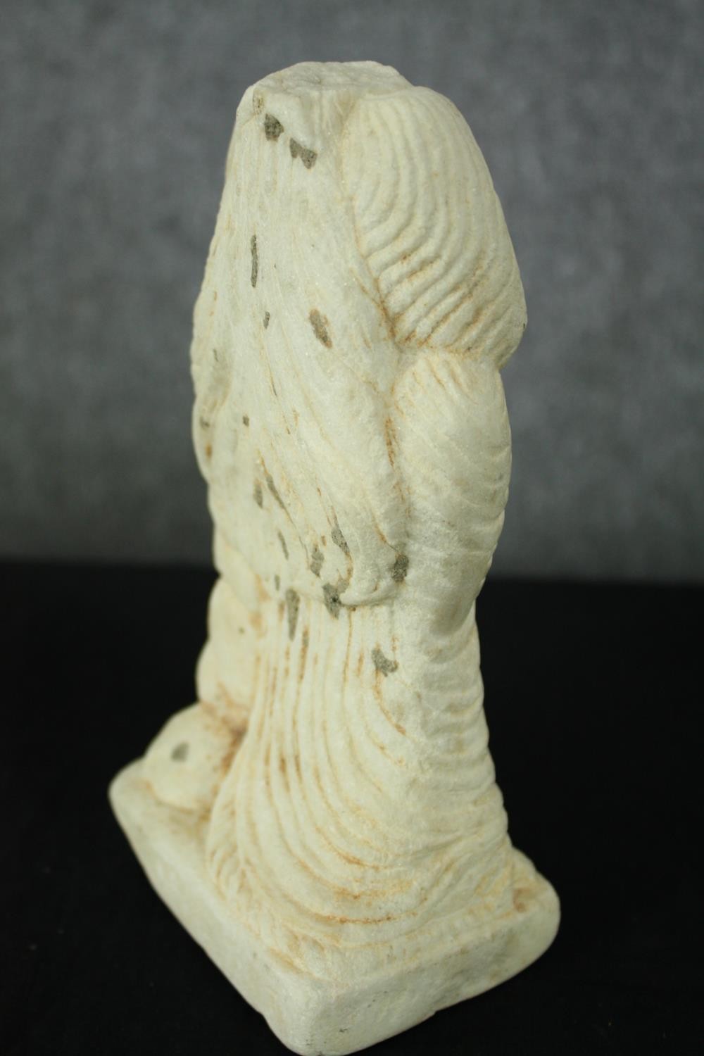 A ceramic dancing Geisha and a carved stone figure. H.31cm. (largest) - Image 8 of 9